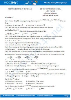 Bộ 5 đề thi thử THPT QG môn Vật Lý năm 2021-2022 có đáp án Trường THPT Trần Hưng Đạo