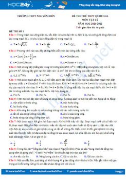 Bộ 5 đề thi thử THPT QG môn Vật Lý năm 2021-2022 có đáp án Trường THPT Nguyễn Hiền