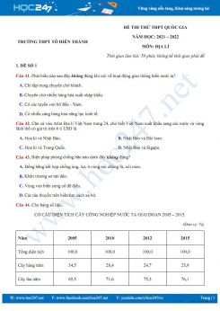 Bộ 5 đề thi thử THPT QG môn Địa Lí năm 2021-2022 - Trường THPT Tô Hiến Thành có đáp án