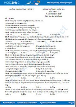 Bộ 5 đề thi thử THPT QG môn Vật Lý năm 2021-2022 có đáp án Trường THPT Lương Thúc Kỳ