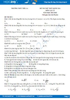 Bộ 5 đề thi thử THPT QG môn Vật Lý năm 2021-2022 có đáp án Trường THPT Tiểu La