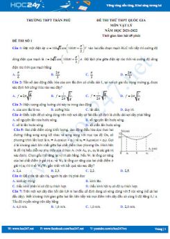 Bộ 5 đề thi thử THPT QG môn Vật Lý năm 2021-2022 có đáp án Trường THPT Trần Phú