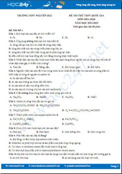 Bộ 5 đề thi thử THPT QG môn Hóa học năm 2021-2022 có đáp án Trường THPT Nguyễn Dục