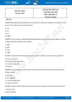 Bộ 5 Đề thi thử THPT QG môn Sinh Học 12 năm 2021-2022 Trường THPT Lê Qúy Đôn có đáp án