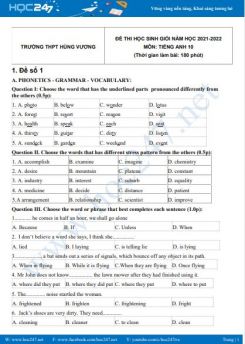Bộ 5 đề thi HSG môn Tiếng Anh 10 có đáp án năm 2021-2022 Trường THPT Hùng Vương