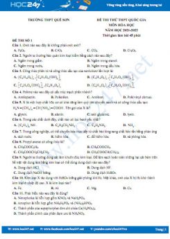 Bộ 5 đề thi thử THPT QG môn Hóa học năm 2021-2022 có đáp án Trường THPT Quế Sơn