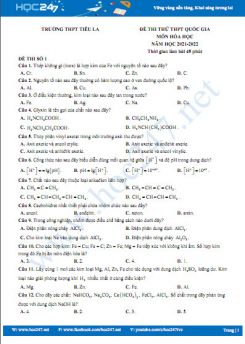 Bộ 5 đề thi thử THPT QG môn Hóa học năm 2021-2022 có đáp án Trường THPT Tiểu La