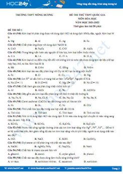 Bộ 5 đề thi thử THPT QG môn Hóa học năm 2021-2022 có đáp án Trường THPT Mông Dương