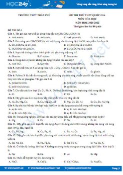 Bộ 5 đề thi thử THPT QG môn Hóa học năm 2021-2022 có đáp án Trường THPT Trần Phú