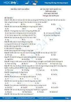 Bộ 5 đề thi thử THPT QG môn Hóa học năm 2021-2022 có đáp án Trường THPT Hải Đông
