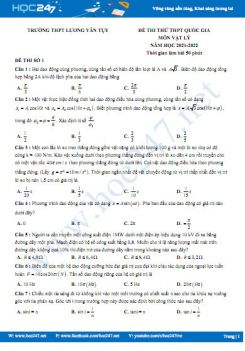 Bộ 5 đề thi thử THPT QG môn Vật Lý năm 2021-2022 có đáp án Trường THPT Lương Văn Tụy