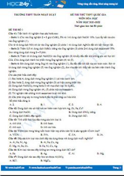 Bộ 5 đề thi thử THPT QG môn Hóa học năm 2021-2022 có đáp án Trường THPT Trần Nhật Duật