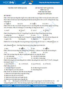 Bộ 5 đề thi thử THPT QG môn Vật Lý năm 2021-2022 có đáp án Trường THPT Hồng Quang