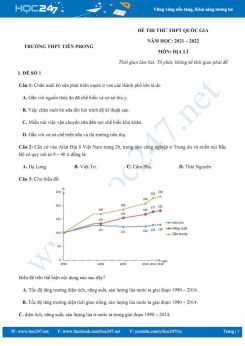 Bộ 5 đề thi thử THPT QG môn Địa Lí năm 2021-2022 - Trường THPT Tiền Phong có đáp án