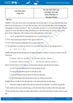 Bộ 5 Đề thi thử THPT QG môn Sinh Học 12 năm 2021-2022 Trường THPT Vĩnh Yên có đáp án