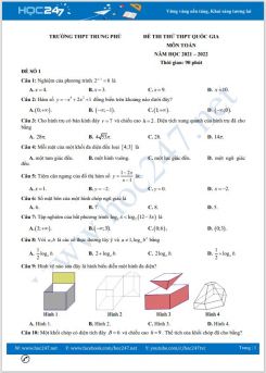 Bộ 5 đề thi thử THPT QG môn Toán năm 2021-2022 có đáp án Trường THPT Trung Phú