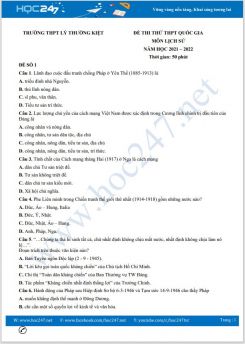 Bộ 5 đề thi thử THPT QG môn Lịch Sử  năm 2021-2022 có đáp án Trường THPT Lý Thường Kiệt