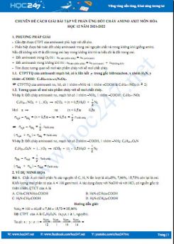 Chuyên đề cách giải bài tập về phản ứng đốt cháy Amino Axit môn Hóa học 12 năm 2021-2022