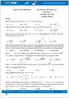 Bộ 5 đề thi thử THPT QG môn Toán năm 2021-2022 có đáp án Trường THPT Hiệp Bình