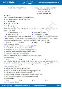Bộ 5 đề thi HSG môn Hóa học 12 năm 2021-2022 có đáp án Trường THPT Chu Văn An