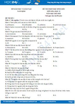 Bộ 5 đề thi HSG môn Hóa học 12 năm 2021-2022 có đáp án Sở GD&ĐT Nam Định