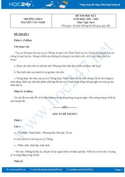 Bộ 3 đề thi HK2 môn Ngữ văn 6 KNTT có đáp án năm 2021-2022 Trường THCS Nguyễn Văn Nghi