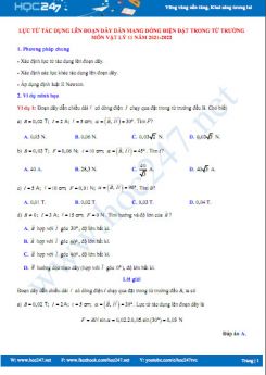 Lực từ tác dụng lên đoạn dây dẫn mang dòng điện đặt trong từ trường môn Vật Lý 11 năm 2021-2022