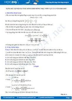 Dạng bài tập hệ hai thấu kính ghép đồng trục môn Vật Lý 11 năm 2021-2022