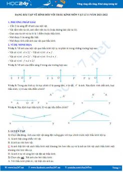 Dạng bài tập vẽ hình đối với thấu kính môn Vật Lý 11 năm 2021-2022