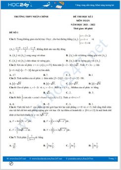 Bộ 5 đề thi HK2 môn Toán 12 năm 2021-2022 có đáp án Trường THPT Nhân Chính