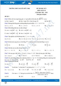 Bộ 5 đề thi HK2 môn Toán 10 năm 2021-2022 có đáp án Trường THPT Nguyễn Hữu Thọ
