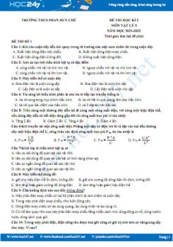 Bộ 5 đề thi HK2 môn Vật Lý 9 năm 2021-2022 có đáp án Trường THCS Phan Huy Chú