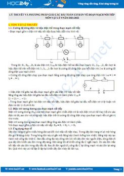 Lý thuyết và phương pháp giải các bài toán cơ bản về đoạn mạch nối tiếp môn Vật Lý 9