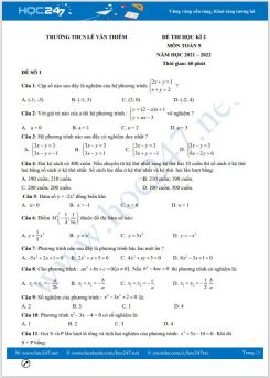 Bộ 5 đề thi HK2 môn Toán 9 năm 2021-2022 có đáp án Trường THCS Lê Văn Thiêm