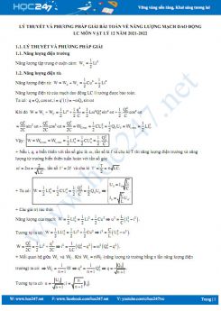 Lý thuyết và phương pháp giải bài toán về năng lượng mạch dao động LC môn Vật Lý 12