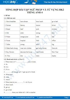 Tổng hợp bài tập ngữ pháp và từ vựng HK2 Tiếng Anh 4