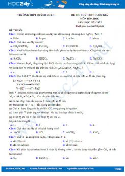 Bộ 5 đề thi thử THPT QG môn Hóa học năm 2021-2022 có đáp án Trường THPT Quỳnh Lưu 1