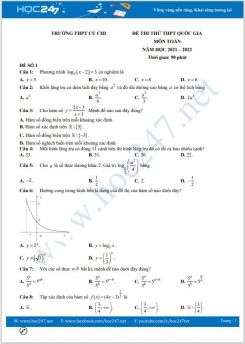 Bộ 5 đề thi thử THPT QG môn Toán năm 2021-2022 có đáp án Trường THPT Củ Chi