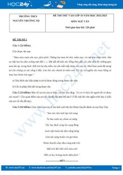 Bộ 3 đề thi thử vào lớp 10 môn Ngữ văn năm 2022-2023 có đáp án Trường THCS Nguyễn Trường Tộ