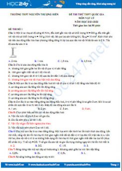 Bộ 5 đề thi thử THPT QG môn Vật Lý năm 2021-2022 có đáp án Trường THPT Nguyễn Thượng Hiền