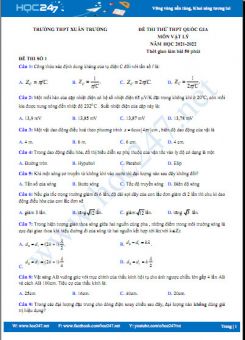 Bộ 5 đề thi thử THPT QG môn Vật Lý năm 2021-2022 có đáp án Trường THPT Xuân Trường