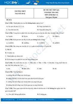 Bộ 3 Đề thi thử THPT QG môn Sinh Học 12 năm 2021-2022 Trường THPT Nguyễn Huệ lần 2 có đáp án