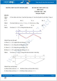 Bộ 5 đề thi thử THPT QG môn Toán năm 2021-2022 có đáp án Trường THPT Nguyễn Thượng Hiền