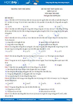 Bộ 5 đề thi thử THPT QG môn Vật Lý năm 2021-2022 có đáp án Trường THPT Phù Đổng