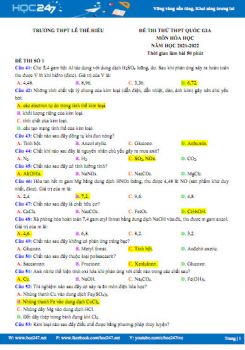 Bộ 5 đề thi thử THPT QG môn Hóa học năm 2021-2022 có đáp án Trường THPT Lê Thế Hiếu