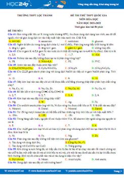 Bộ 5 đề thi thử THPT QG môn Hóa học năm 2021-2022 có đáp án Trường THPT Lộc Thành