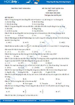 Bộ 5 đề thi thử THPT QG môn Vật Lý năm 2021-2022 có đáp án Trường THPT Ninh Hòa