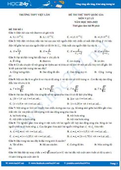 Bộ 5 đề thi thử THPT QG môn Vật Lý năm 2021-2022 có đáp án Trường THPT Việt Lâm
