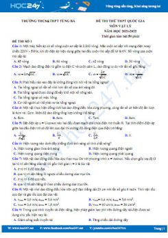 Bộ 5 đề thi thử THPT QG môn Vật Lý năm 2021-2022 có đáp án Trường THCS&THPT Tùng Bá