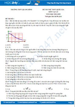 Bộ 5 đề thi thử THPT QG môn Vật Lý năm 2021-2022 có đáp án Trường THPT Quang Bình